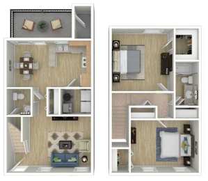 A series of images showing different layouts of a small apartment.
