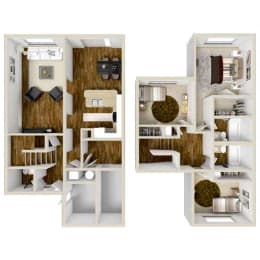 Floor Plan  3 Bedroom, 2.5 Bath - 1,330 Square Feet - Peachtree Deluxe Floor Plan