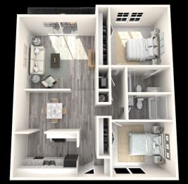 2 Bed, 2 Bath, 1058 sq. ft. Pine floor plan