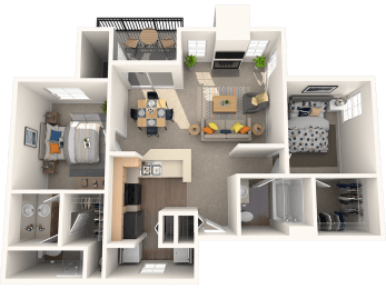 a rendering of a 3d floor plan of a house