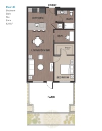 Floor Plan  1 Bedroom Plan 1A3 with Patio