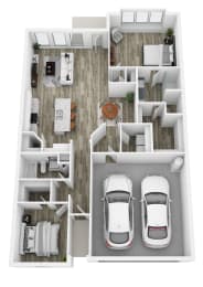 a 2400 sq ft floor plan with two cars in the garage