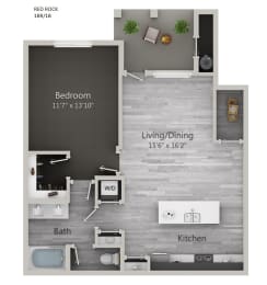 Red Rock 1BR 1B 2D Floor Plan