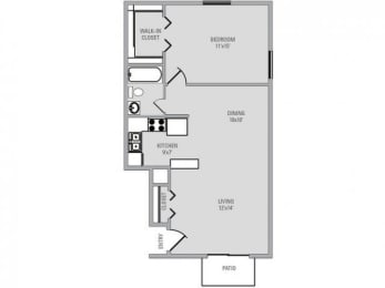 1 Bed 1 Bath, 695 square feet floor plan Brooksyde