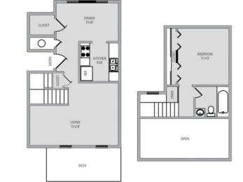 1 Bed 1 Bath, 734 square feet floor plan Cambridge