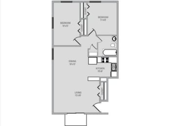 2 Bed 1 Bath, 850 square feet floor plan Colonial