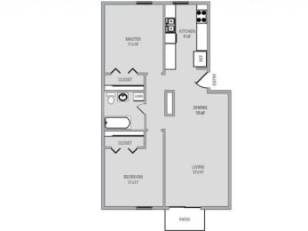 2 Bed 1 Bath, 856 square feet floor plan Hamden