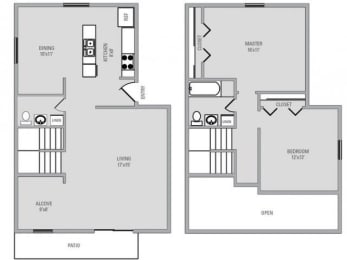 2 Bed 1.5 Bath, 1226 square feet floor plan Summit
