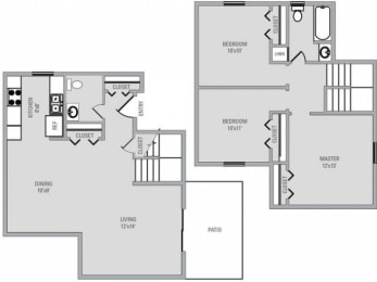 3 Bed 1.5 Bath, 1244 square feet floor plan Tanglewood