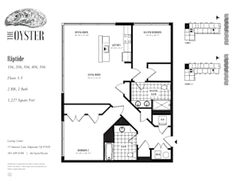 A black and white image of a floor plan for a property called Oyster Riptide.
