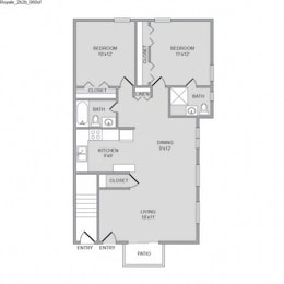 2 Bed 2 Bath, 960 square feet floor plan Royale