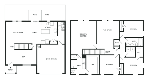 A black and white image of two floor plans for a house.