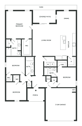 A black and white image of a house floor plan.