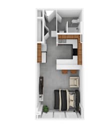 Studio apartment floor plan at Idlewild 45 Apartments in Midtown Memphis TN featuring efficient layout and modern finishes