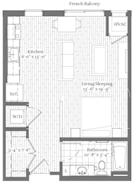 A floor plan of a French Balcony apartment layout.