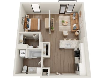 a 3d floor plan of a bedroom with a bathroom