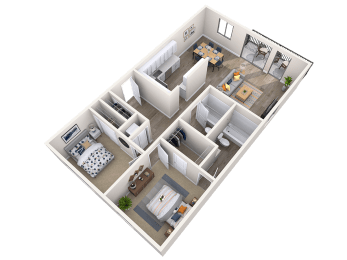 1 floorplan, 2bed, 2bath, 994 sq. ft.