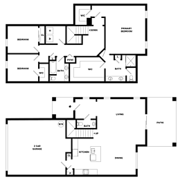 A floor plan of a two-story house with labeled rooms.