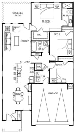 a floor plan of a house with bedrooms and baths and a garage