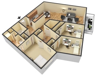 3 Bed - 1.5 Bath, 1210 sq ft, Stratford floorplan