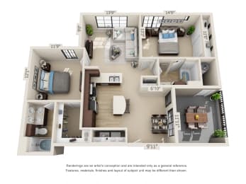 B1, 2 br, 2 ba 1083 sq. ft.