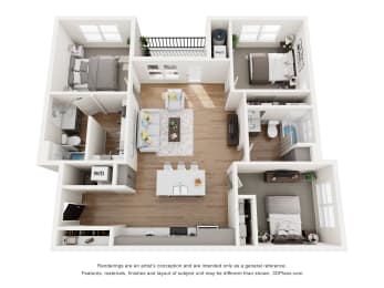 Three bedroom Two Bath Floorplan at The Kallan