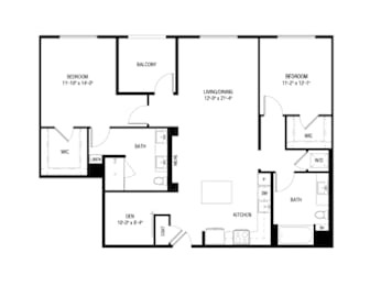 A black and white image of a house floor plan.