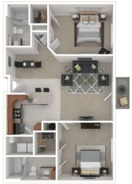 a 3d drawing of the floor plan of a studio apartment