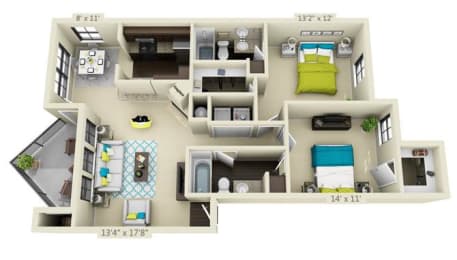 a floor plan with a bedroom and a living room