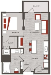 a floor plan of a home with red and white accents