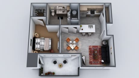 Layout 2, 1 br, 1 ba, 735 sq. ft.