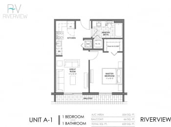 1 Bed - 1 Bath |554 sq ft floorplan