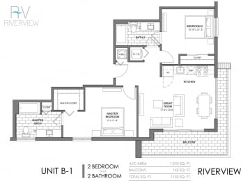 2 Bed - 2 Bath |1010 sq ft floorplan