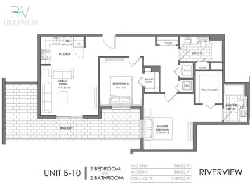2 Bed - 2 Bath |945 sq ft floorplan