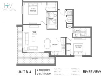 2 Bed - 2 Bath |1014 sq ft floorplan