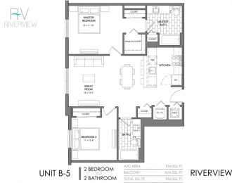 2 Bed - 2 Bath |954 sq ft floorplan