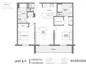 2 Bed - 2 Bath |986 sq ft floorplan