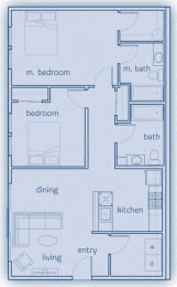 2 Bed, 2 Bath, 955 sq. ft. The Galiano floor plan