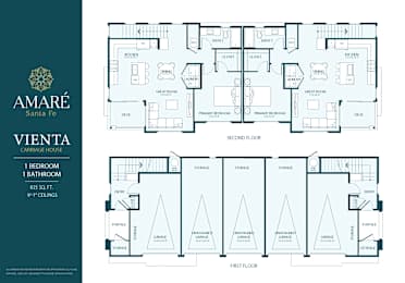 A floor plan of the Amare San Fe Vienta Carriage House showing the layout of the first and second floors.