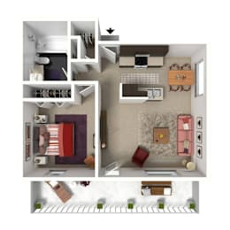 A series of images showing different layouts of a small apartment.