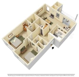 2 Bed - 2 Bath, 962 sq ft floor plan
