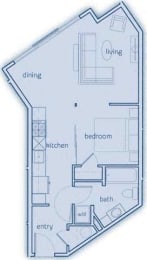 1 Bed, 1 Bath, Up to 588 sq. ft. The Waldron, The Decatur and The Sucia floor plan