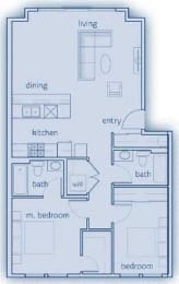 2 Bed, 2 Bath, 948 sq. ft. The Saturna floor plan