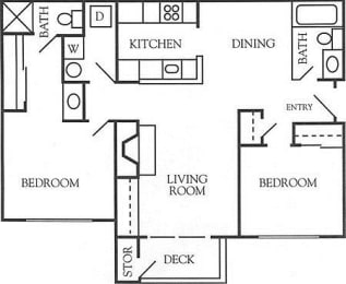 2 Bed - 2 Bath |943 sq ft floorplan