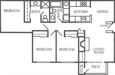 3 Bed - 2 Bath |1082 sq ft floorplan
