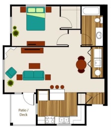 1 Bed - 1 Bath, 788 sq ft floor plan