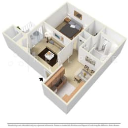 1 Bed - 1 Bath, 680 sq ft floor plan