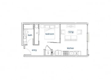 1 Bed, 1 Bath, 502 sq. ft. Unit A