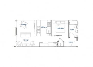 1 Bed, 1 Bath, 550 sq. ft. Unit B