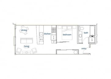 1 Bed, 1 Bath, 536 sq. ft. Unit D